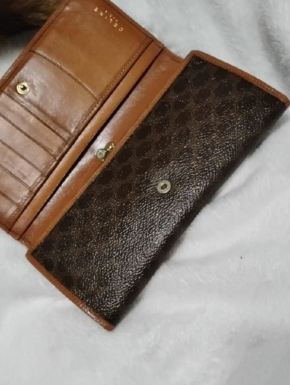 CELINE Macadam Continental Luxury Wallet! Lovely Brown & Tan Vintage Leather!